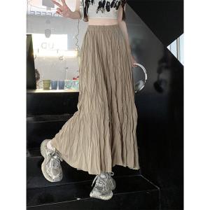 New Fashion Summer Maxi High Waist Flowing Skirt Korean Style Pleated Women Midi A-line  Long  Pleated fabric Skirt  #99007