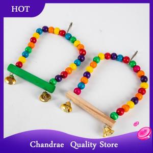 [Chandrae] Natural Wooden Parrots Swing Toy Birds Perch Hanging Swings Cage Colorful Beads Birds Habitats