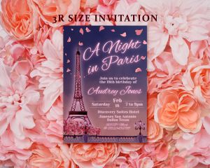 Night in Paris Invitation Card - Girl Debut 18th Birthday Invitation - Pink - 5R - 3R