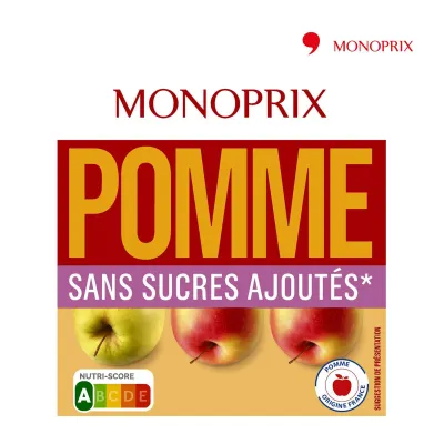 Monoprix No Added Sugar Apple Compote (Applesauce Puree) 4X90G