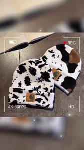 Black and White Vintage Fashion Cow Pattern Knitted Woolen Hat Autumn and Winter Couple Versatile Leopard Pattern