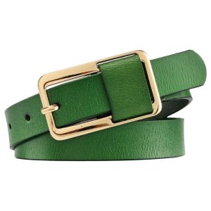 HEALMEYOU Metal Buckle Genuine Leather Belt Solid Color Slim Women Waistband Fashion Dress Decoration Thin Waist Belt Outdoor