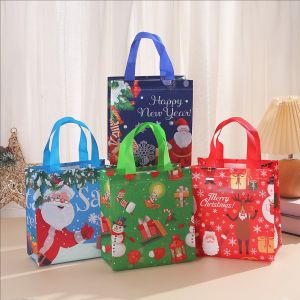 YESPERY 4Pcs Christmas Reusable Gift Bags with Handles Non-wove Christmas Tote Bags Treat Bags Gifts Wrapping Shopping Bag Xmas Party Decor