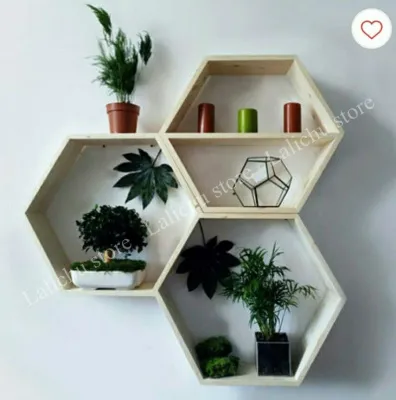 Kệ Gỗ Lục Giác Treo Tường Decor Kệ Tổ Ong Trang Trí Phòng Khách Đựng Cây Cảnh Đồ Decor