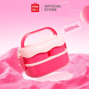 MINISO X Barbie Kotak Makan Dua Lapisan dengan Garpu dan Sendok 1600ml 2in1 Bento Lunch Box