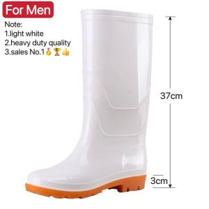 BIN LU Durable White High Cut Rubber Boots Men Waterproof Rain Shoes | High Tube Rain Boots for Men Heavy Duty Work | Botas Pang Lalaki Heavy Duty Bota for Men | Rain Boots for Men Waterproof Non-Slip Outdoor Kitchen