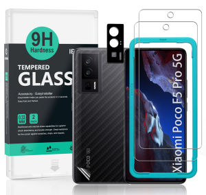 Ibywind For Xiaomi Poco F5 Pro 5G Screen Protector(Pack of 2)with 1pc Metal Lens Protector1pc Carbon Fiber Back FIlmEasy Install Kit