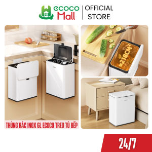 Thùng rác inox ECOCO 6L nắp mở 2 chiều chuyên dụng treo tủ bếp nhà vệ sinh chống mùi thế hệ mới tặng kèm miếng dán25148