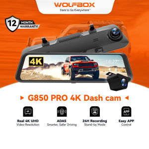 WOLFBOX G850 PRO 4K Mirror Dash Cam – 12" Rear View Mirror Camera with ADAS BSD 5.8GHz WiFi Voice Control GPS G-Sensor Loop Recording Includes 64GB Card