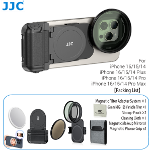 JJC Dual Magsafe Phone Lens Adapter With 67mm ND2-128 Variable Filter / CPL Filter+Magnetic Camera Phone Grip+Makeup Mirror+Extendable Tripod Kit/ For iPhone 16 15 14 Pro/Pro Max/Plus