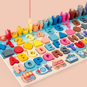 Bộ Đồ chơi Giáo Dục Đồ Chơi Gỗ thông minh 6 trong 1 giúp bé học con số chữ cái câu cá và ghép hình phát triển trí tuệ Stem Steam Montessori