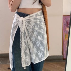 Korean lace and lace versatile lace up hem with buttocks covering and buttocks curtain gauze skirt