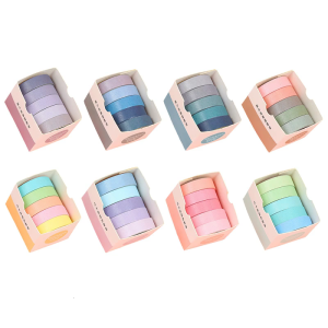 5Rolls Aesthetic Tape Decorative Tape Water Resistant Adhesive Paper Tape for Notebook Journal Photo Album 10mmX2M