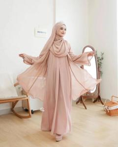 Salma Abaya Turkis Style Outfit Wanita Remaja Muslimah Terbaru 2025 Ramdhan Lebaran Mewah Dua Layer