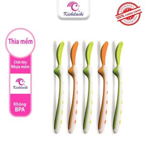 (MẪU MỚI) Set 5 Muỗng Siêu Mềm Ăn Dặm Kichi Có Đế Gá - Viền Bo Tròn - Chắc Chắn