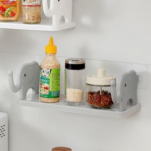 MD-C864 Rak Dinding Tempel Kamar Mandi Motif Gajah Tanpa Paku Serbaguna / Rak Dapur dengan Gantungan / Rak Gantung Multifungsi Storage Rack Import