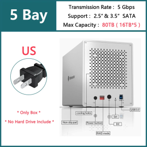 Yottamaster 5 Bay SATA SSD 2.5 3.5 นิ้ว HDD RAID ภายนอก USB 3.0 Dual Slot ฮาร์ดดิสก์ไดรฟ์กล่อง House