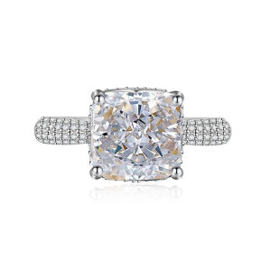 แหวนเพชรโมอิสสีฟ้าทรงสี่เหลี่ยมหรูหราสีเงิน S925สีทอง-เซอร์คอนตัดดอกไม้น้ำแข็งเครื่องประดับแฟชั่นสำหรับผู้หญิง