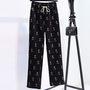 Cartoon print casual wide-leg pants womens 2024 summer new high-waisted moped pendant sports pants