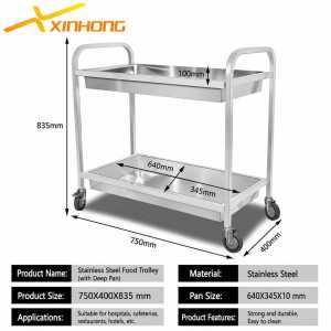 XINHONG Heavy Duty 2-Tier Stainless Steel Utility Service Cart with Guard Edge & Silent Wheels Mobile Food Transport Trolley for Restaurant Cafe Hotel Kitchen