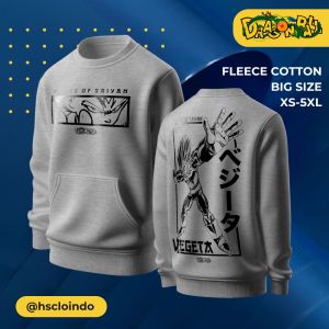 Sweater HSCLO VEGETA Anime Manga Dragon Ball Z Crewneck Sweatshirt Bahan Fleece Abu Misty Ukuran Jumbo Big Size XS S M L XL XXL 3XL 4XL 5XL