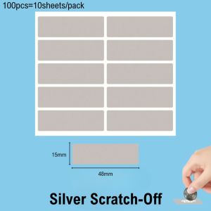 100Pcs Rectangular Scratch Off Stickers Gold & Silver | 48x15mm Hidden Text for Games Surprise Gift