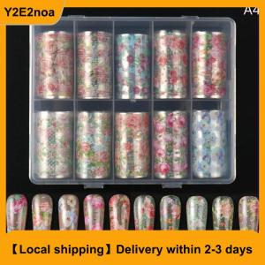 【Local shipping】 10 Rolls Flower Rose Butterfly Nail Foils Transfer Paper Set Floral Sliders for DIY Professional Nail Art Salon Home Use