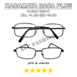 Kacamata Frame Besi Metal Lensa Rabun Dekat Plus +1.00 s/d +3.00 Untuk PRIA WANITA Frame Warna HItam - BAZAR KACAMATA MURAH