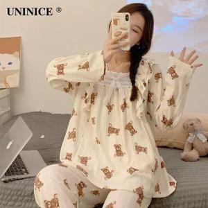 UNINICE Women Pajama Set Cute Cherry Print Sleepwear Soft Breathable Loose Homewear Lounge Set