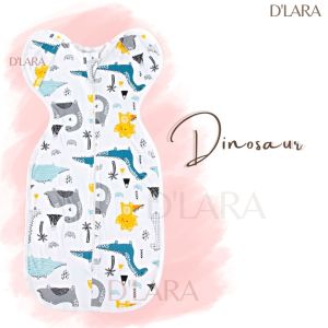 DLARA Cotton Baby Zip Swaddle | Large Size | Arms Up with Foldover Mitten Cuffs | Transition Swaddle | Bedung Zip Bayi