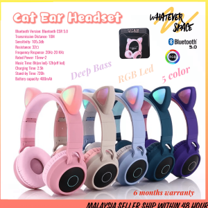 Cute LED Cat Ear Headset Bluetooth Wireless Headphones Kids Bluetooth 5.0 Noise Cancelling Earphone Foldable Headset With Mic
