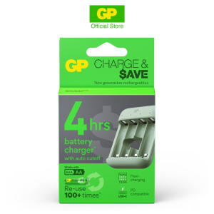 GP Charge & Save 4-slot E422 NiMH Battery Charger | Fast Recharge in 4 Hours | Suitable for Size AA AAA