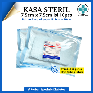 KASA STERIL UKURAN LIPATAN 75CM X 75CM ISI 10 PCS / POUCH / BAHAN SEBELUM DILIPAT 185CM X 20CM