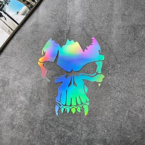 รูปลอกกันน้ำสะท้อนแสงกะโหลกศีรษะจักรยานรถจักรยานยนต์แกะสลักเลเซอร์สติ๊กเกอร์ฝาครอบตัวถังรถสติ๊กเกอร์รอยข่วนอุปกรณ์เสริมรถจักรยานยนต์