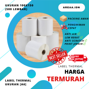 Kertas/Label Thermal 100x150 (1 Roll Isi 500 Lembar) Anti Air | Super Lengket | Tahan Gores | Warna Cerah (BISA COD)