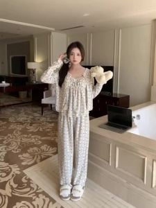 Smile Ins Style 3 in 1 Pajamas with Chest Pads Cute and Sweet Long Sleeves and Long Pants Loungewer