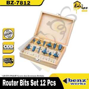 BENZ WERKZ Mata Profil Set 12pcs Trimer Router Bits Set 1/4" Kayu Router Shank Mata Bor Ukir Kayu Profil Trimmer Kayu - Mata Trimmer Profil Kayu Bit 1/4" Inch 1/4 - Wood Trimmer 12 pcs Shank ¼" 6mm TCT