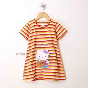 Baju Pakaian Anak Cewek Perempuan Dress Salur Umur 1 2 3 4 5 6 7 8 Tahun Bordir Hello Kitty Cute