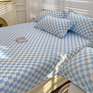 Dansunreve Geometry Fittedsheet INS Style Plaid Checkerboard Printed Fitted Bed Sheet with Garterized Bedsheet Super Single/Queen/King/Super King