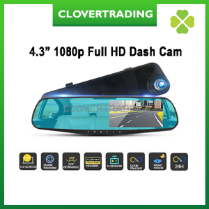 4.3 Inch Mirror Dash Cam 1080P Car Rear View Camera Cam Car Recorder 170° Wide Angle Double Lens Front and Rear Perakam Kereta Cam Kamera Pandangan Belakang Kanta Berganda Depan dan Belakang 行车记录仪前后置