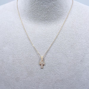 Gold Plated Premium Steel Diamond Simulant Dainty The Everlasting Cross Pendant Necklace (Made In Japan)