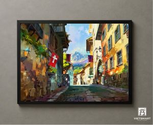 Tranh Nghệ thuật "Phố Cổ Ở Zurich Thụy Sỹ 2" VIETSMART ART - Acrylic 45 x 60cm
