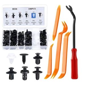 PLLEWY 100pcs Mixed Size Auto Fastener Clip Rivet Universal Automotive Clips Set Car Repair Push Retainer Pin Bumper Door Trim Panel Fastener Kit Car Body