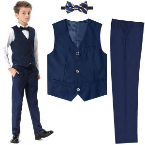 Formal Attire for Kids Boys Tuxedo for Kids Wedding Ring Bearer Outfit Children Black Blue Suit Teen School Uniform Birthday Sets 6-16 Years Old