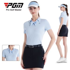 PGM Golf Shirts for Women Slim Sport Wear Tennis Short Sleeve V Neck Polo T Shirt in Pink White Blue Black Color