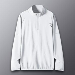 Mens Quick-Drying Long-Sleeved Casual Jacket Lightweight Half Zipper Sports Coat Jacket Mens Jersey Sportswear T-Shirt Fitness Gym