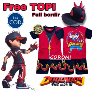 SETELAN ANAK BAJU KAOS BOBOIBOY GRATIS TOPI / BAJU KOSTUM BOBOBOY ANAK TERBARU / BAJU BOBOBOI ANAK GRATIS TOPI