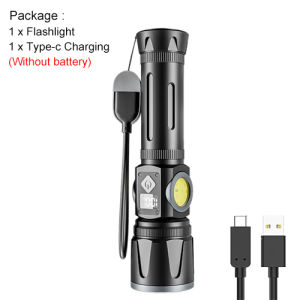 Asafee 3570B Strong Outdoor Flashlight 30W LED Double Switch Telescopic Zoom Torch Self Provided Detachable Type-C Cable Portable Lamp Rechargeable Tail Ma-gnetic 12 Mode Lights