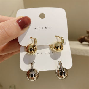 Frascati New Classic Copper Alloy Smooth Metal Hoop Earrings For Woman Fashion Korean Cute Metal Ball Jewelry Girls Daily Wear Earrings