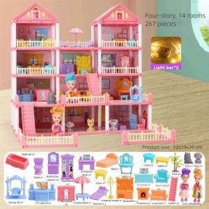 CHLOCH with LED Lighting Doll House Set 3D Miniature Furniture Role Play Toys Creative Toy Gift Doll House Assembly Kids
